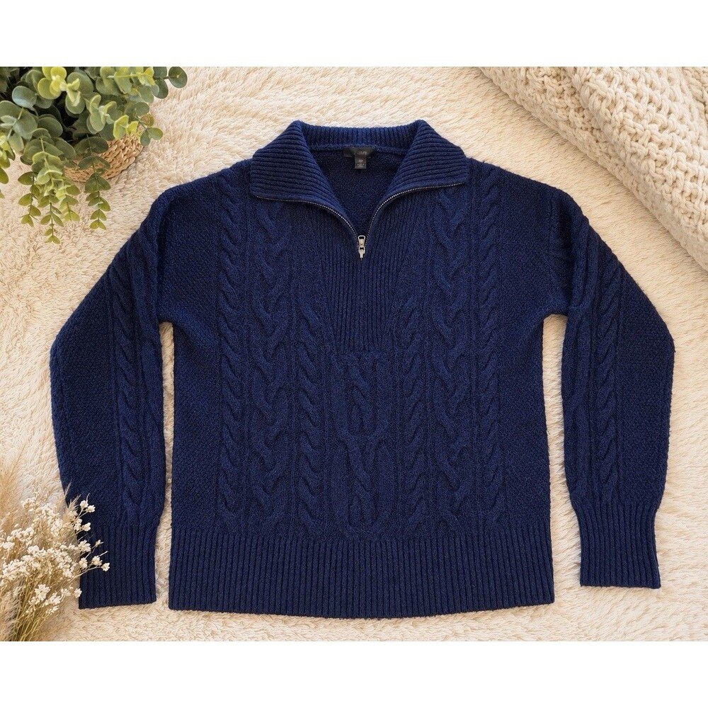 J. Crew Womens Wool Alpaca blend Half Zip Funnel Neck Sweater Preppy blue READ
